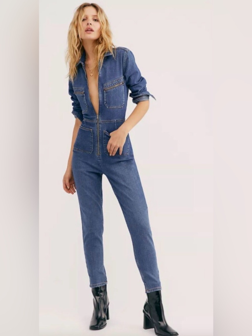 Lennox Denim Zip-Front Women’s Jumpsuit